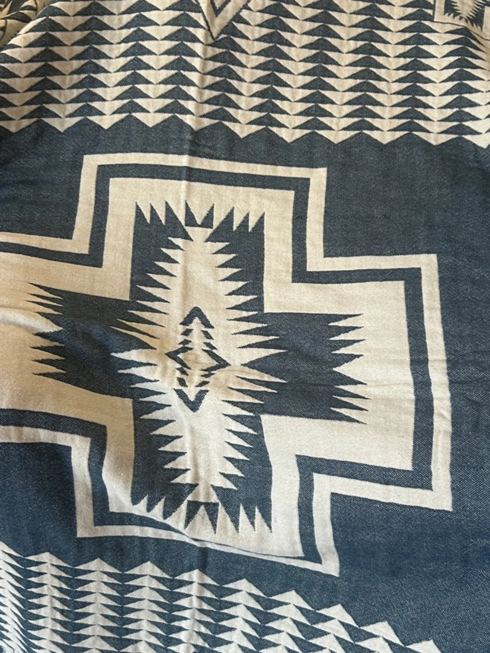 Woven Outdoor Indoor Blanket SxSW TH 2 Side Native Pattern Blue + Natural